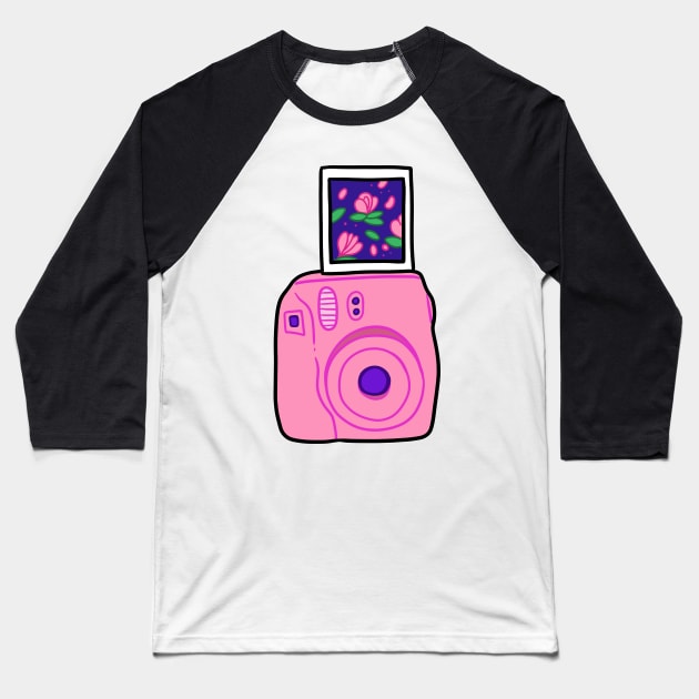 Pink Polaroid Baseball T-Shirt by StripedCactusArt